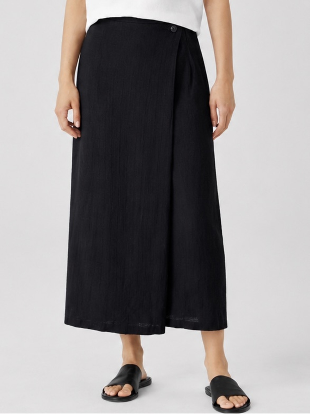 Eileen Fisher Black Organic Linen viscose Blend Wrap Maxi Skirt Small elastic